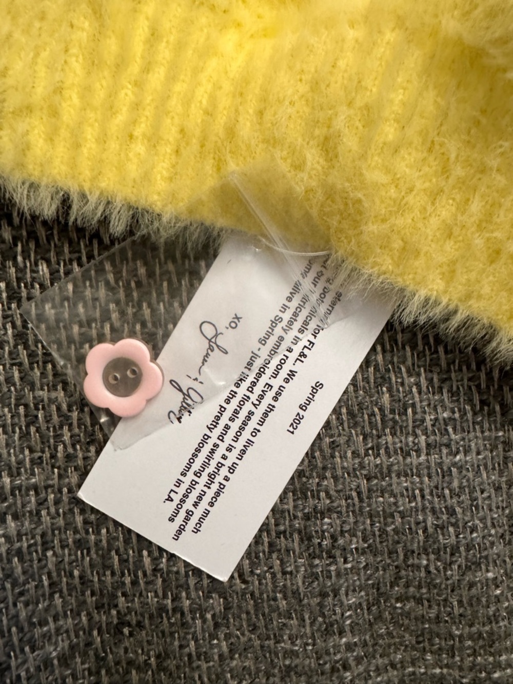 For Love & Lemons Yellow Fuzzy Bralette with Pink Button Accent Limited Edition - Picture 4 of 6